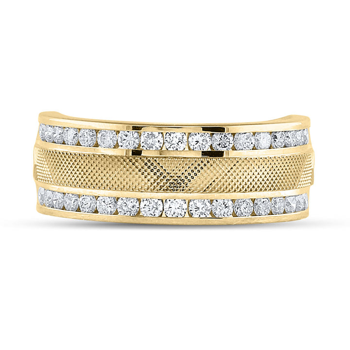 14kt Yellow Gold Mens Round Diamond Double Row Textured Wedding Band Ring 1.00 Cttw