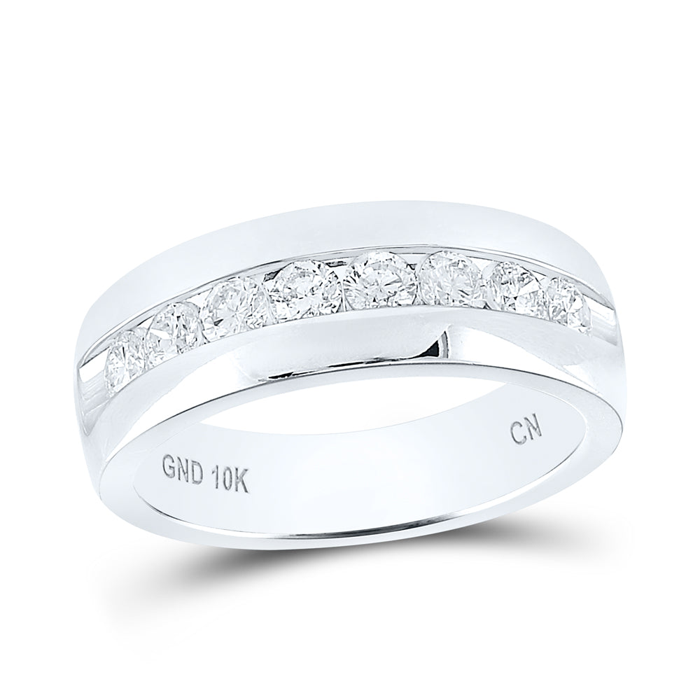 14kt White Gold Mens Round Diamond Wedding Anniversary Band Ring 1.00 Cttw