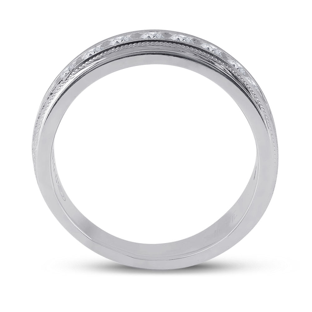 10kt White Gold Mens Round Diamond Wedding Milgrain Channel Set Band Ring 1.00 Cttw