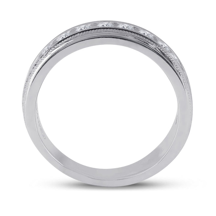 10kt White Gold Mens Round Diamond Wedding Milgrain Channel Set Band Ring 1.00 Cttw