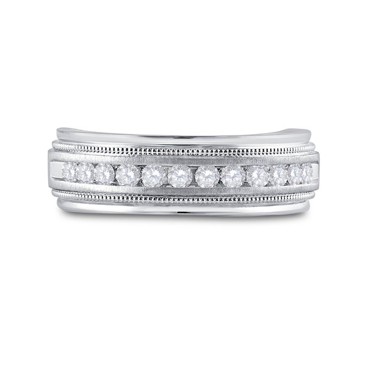 10kt White Gold Mens Round Channel-set Diamond Milgrain Edge Wedding Band Ring 1/2 Cttw