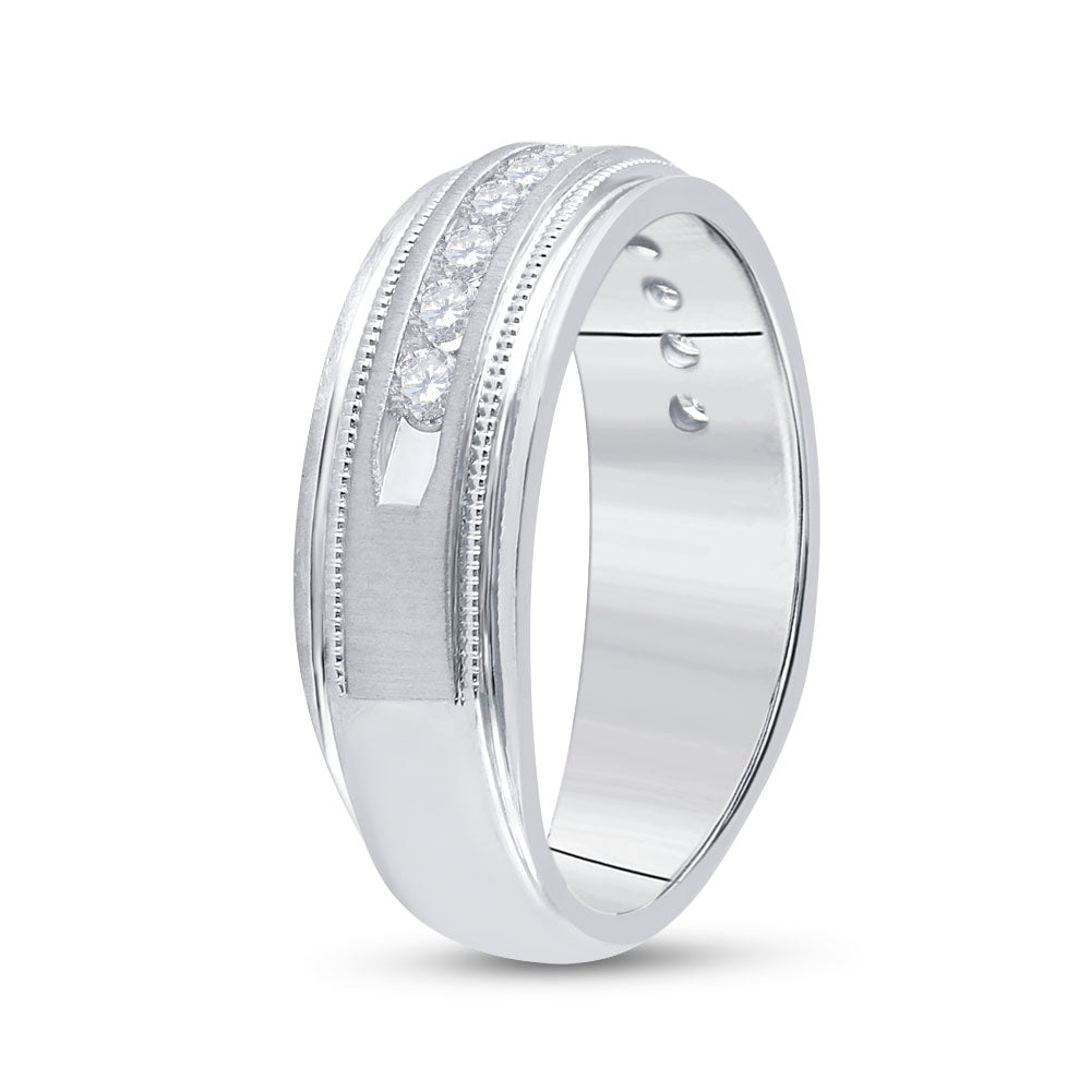 10kt White Gold Mens Round Channel-set Diamond Milgrain Edge Wedding Band Ring 1/2 Cttw