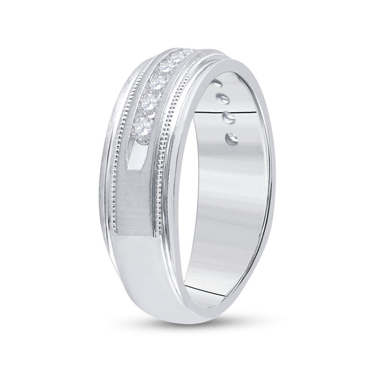 10kt White Gold Mens Round Channel-set Diamond Milgrain Edge Wedding Band Ring 1/2 Cttw
