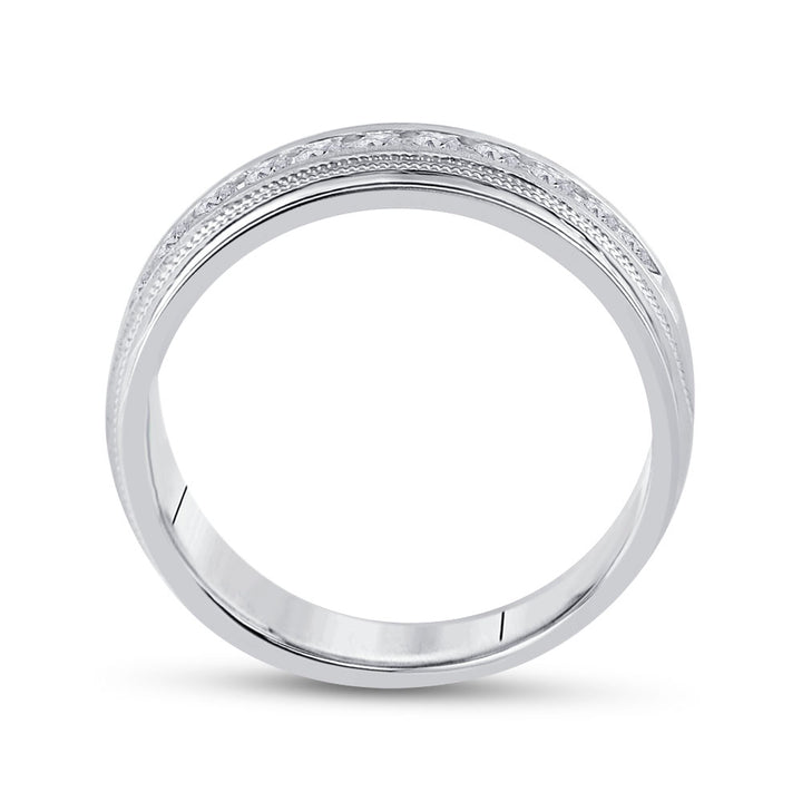 10kt White Gold Mens Round Channel-set Diamond Milgrain Edge Wedding Band Ring 1/2 Cttw