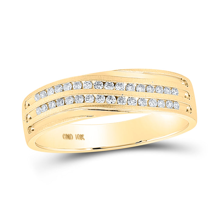 10kt Yellow Gold Mens Round Diamond 2-Row Wedding Anniversary Band Ring 1/4 Cttw
