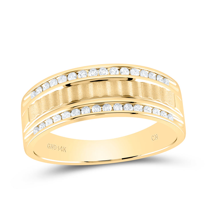 14kt Yellow Gold Mens Round Diamond Double Row Matte Textured Wedding Band Ring 1/3 Cttw