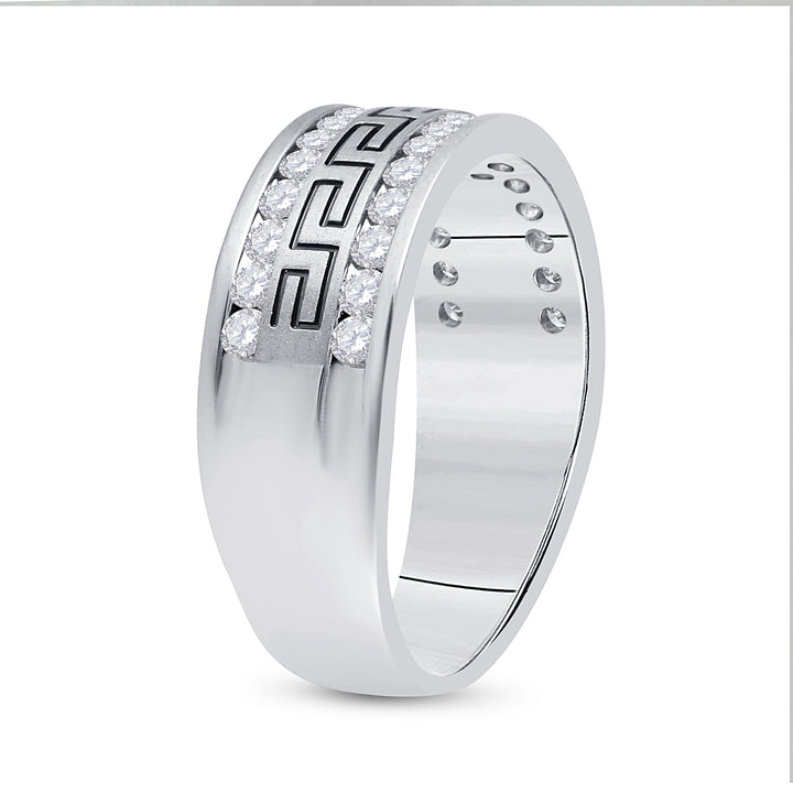 14k White Gold Mens Round Diamond Grecco Wedding Anniversary Band 3/4 Cttw