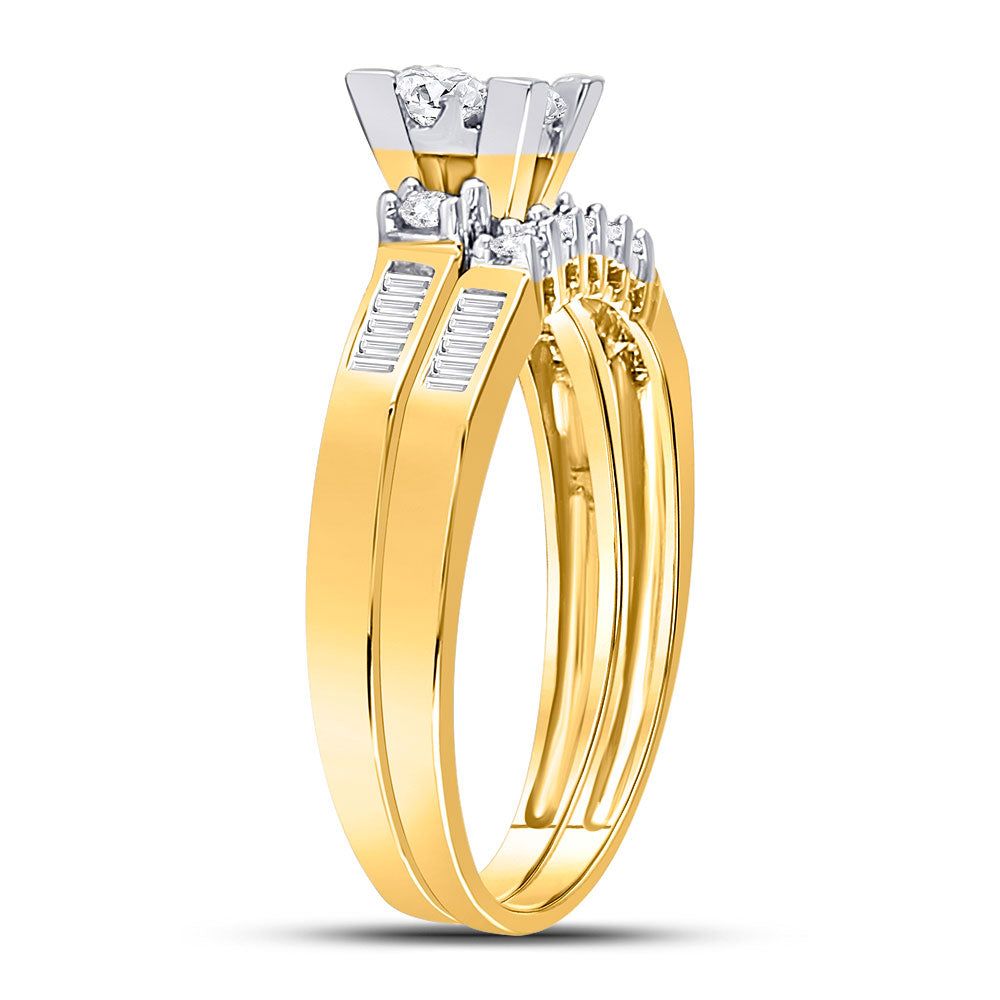 10kt Yellow Gold Womens Princess Diamond Bridal Wedding Engagement Ring Band Set 1/2 Cttw - Size 6