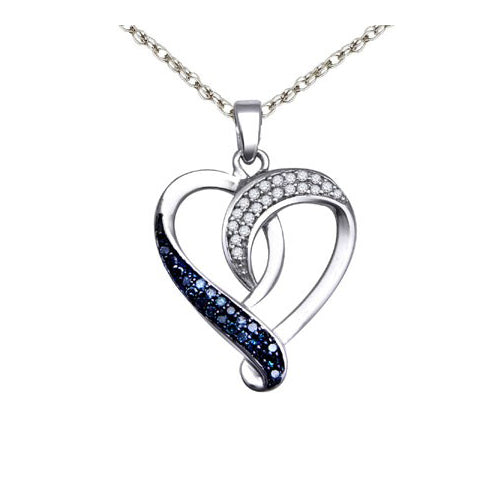 Sterling Silver Women's Colored Blue Diamond Heart Pendant 1/4 ctw