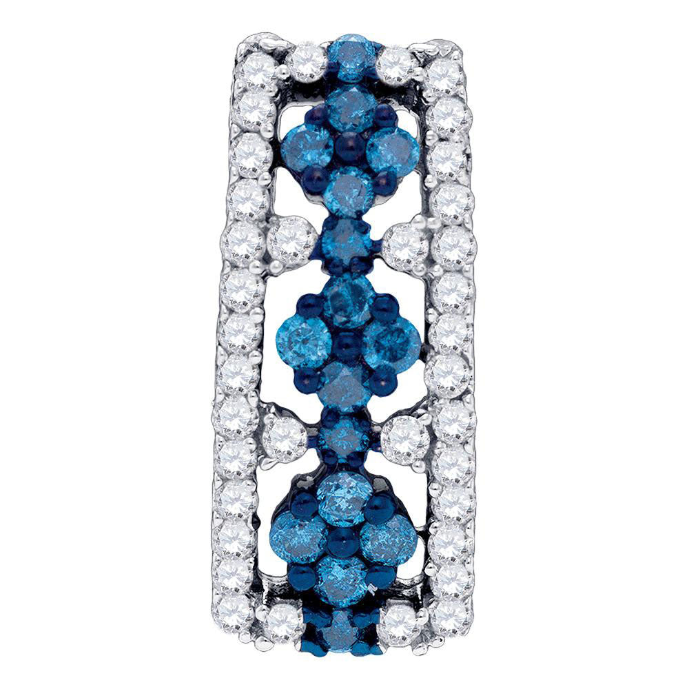 10kt White Gold Women's Blue Color Enhanced Diamond Cluster Vertical Pendant 1/2 ctw
