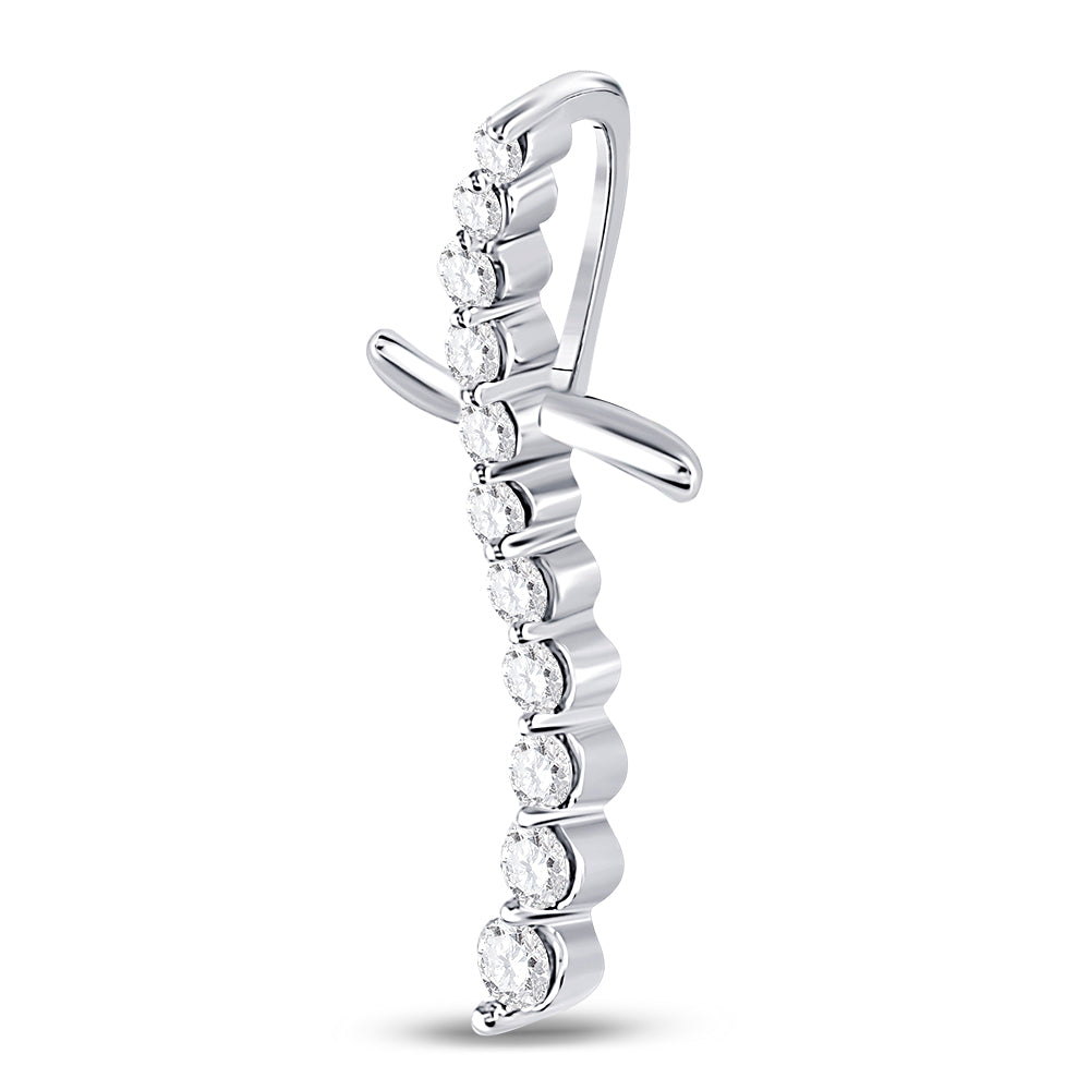 10kt White Gold Women's Diamond Curved Cross Faith Pendant 1/4 ctw - view 2