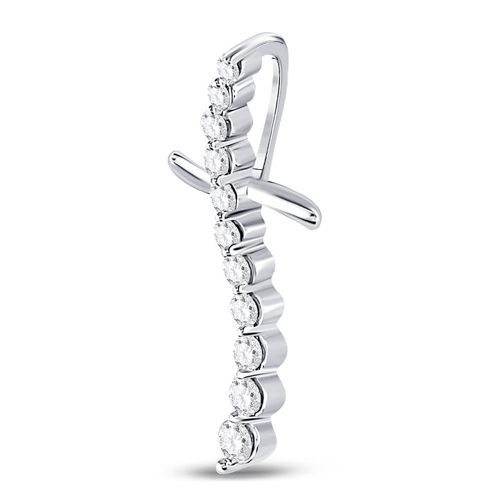 10kt White Gold Women's Diamond Curved Cross Faith Pendant 1/4 ctw - view 2