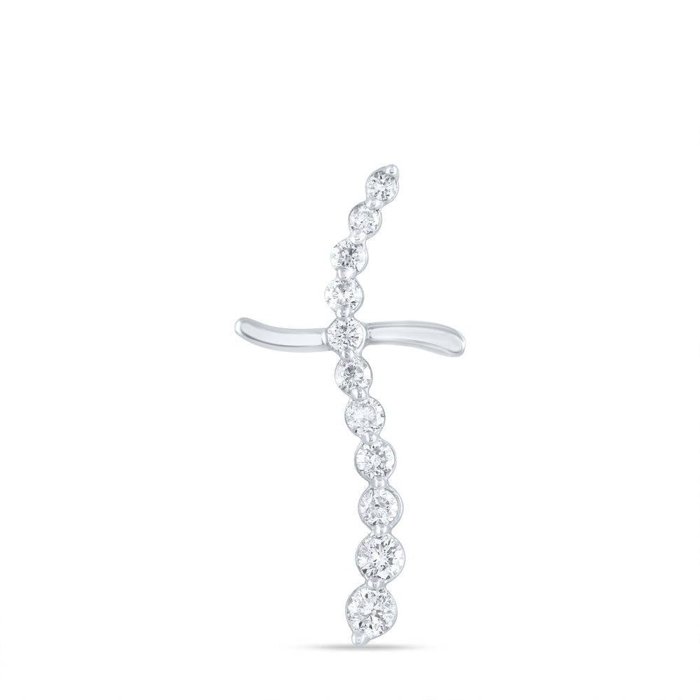 10kt White Gold Women's Diamond Curved Cross Faith Pendant 1/4 ctw - view 3