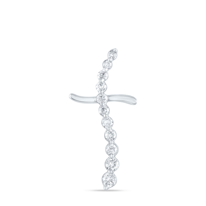 10kt White Gold Women's Diamond Curved Cross Faith Pendant 1/4 ctw - view 3