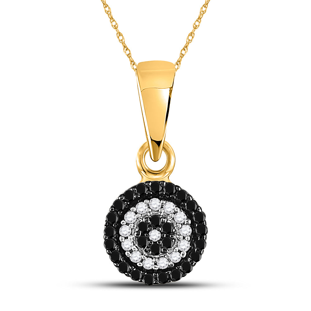10k Yellow Gold Women's Black Color Enhanced Diamond Concentric Circle Cluster Pendant 1/10 ctw