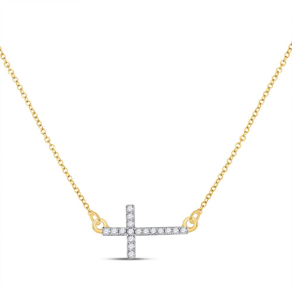 10kt Yellow Gold Women's Diamond Cross Pendant Necklace Chain 1/10 ctw