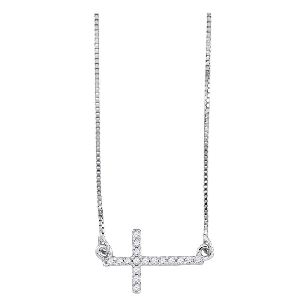 10kt White Gold Women's Diamond Cross Pendant Necklace Chain 1/10 ctw