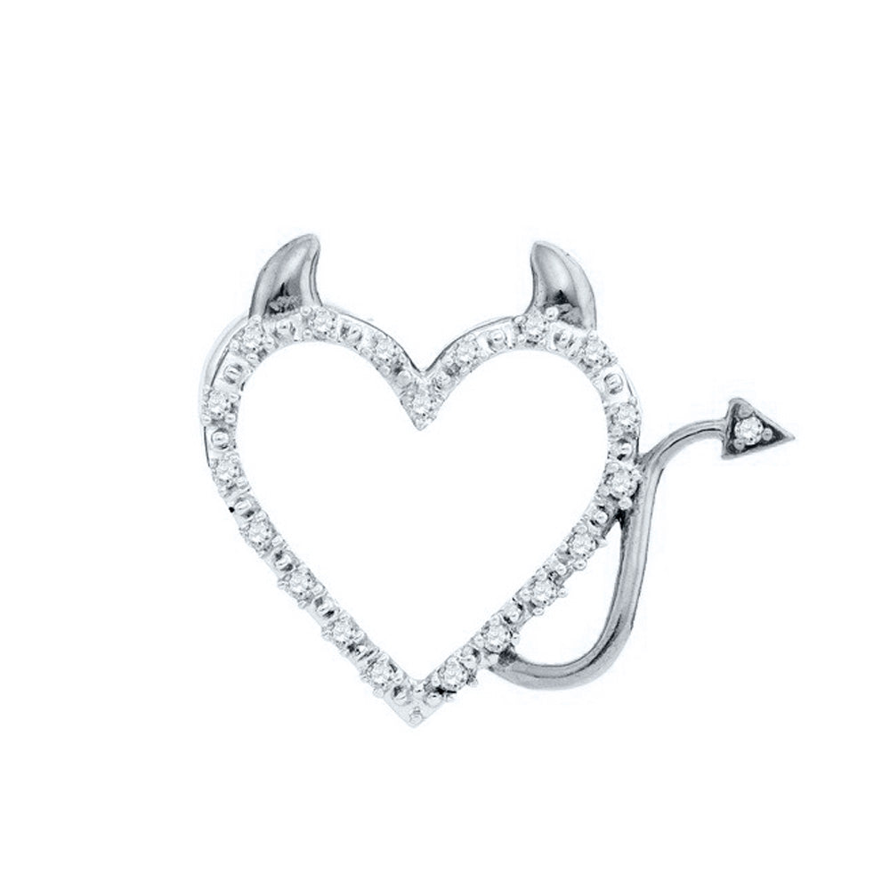 10kt White Gold Women's Diamond Devil Horn Naughty Heart Pendant 1/20 ctw