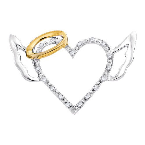 10kt Yellow Gold Women's Diamond Angel Heart Pendant 1/20 ctw