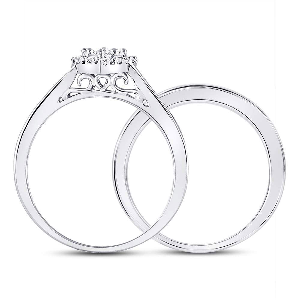 10kt White Gold Womens Diamond Heart Bridal Wedding Engagement Ring Band Set 1/2 Cttw