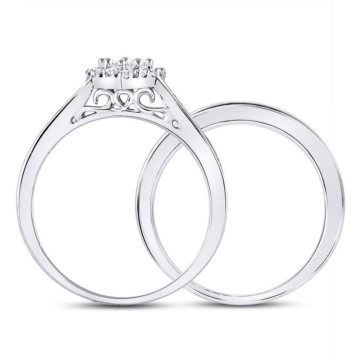 10kt White Gold Womens Diamond Heart Bridal Wedding Engagement Ring Band Set 1/2 Cttw