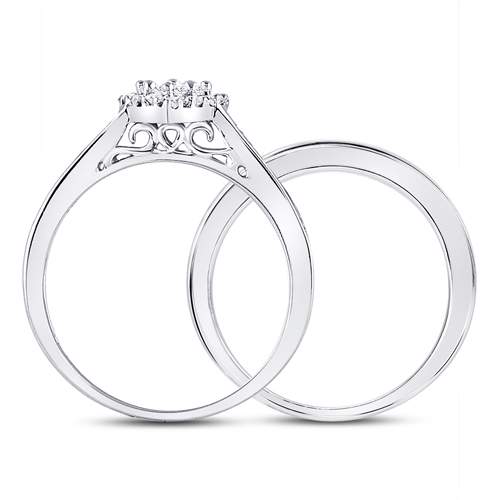 10kt White Gold Womens Diamond Heart Bridal Wedding Engagement Ring Band Set 1/2 Cttw