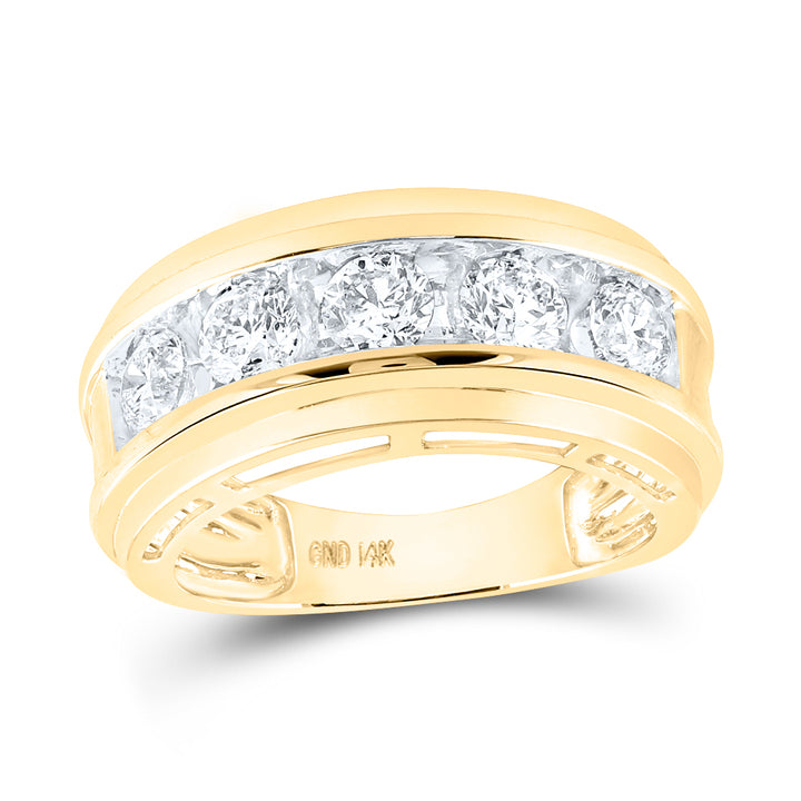 14kt Yellow Gold Mens Round Diamond 5-Stone Wedding Band Ring 2.00 Cttw