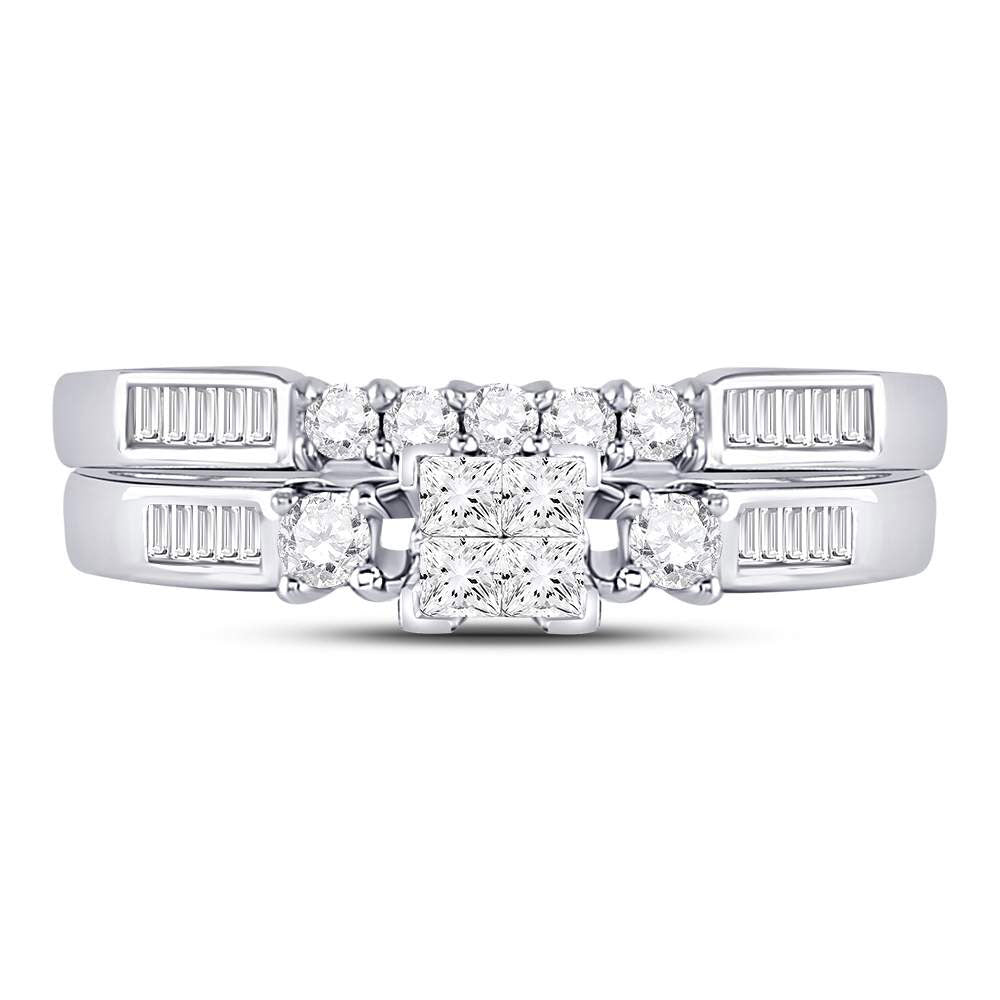 10kt White Gold Womens Princess Diamond Bridal Wedding Engagement Ring Band Set 3/8 Cttw