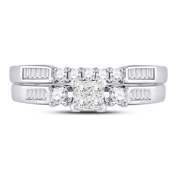 10kt White Gold Womens Princess Diamond Bridal Wedding Engagement Ring Band Set 3/8 Cttw