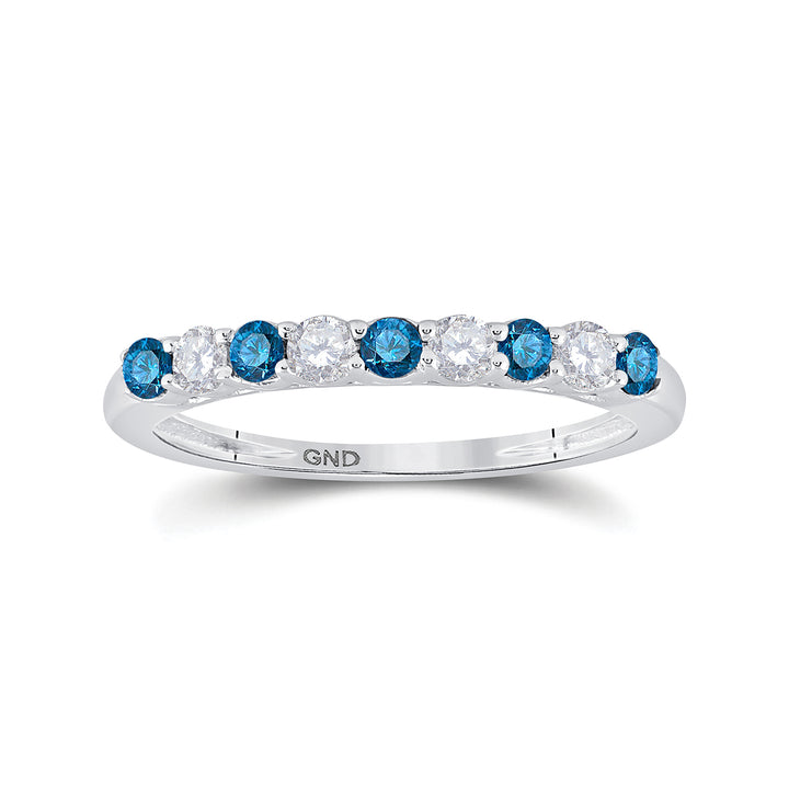 10kt White Gold Womens Round Blue Color Enhanced Diamond Wedding Band Ring 1/2 Cttw