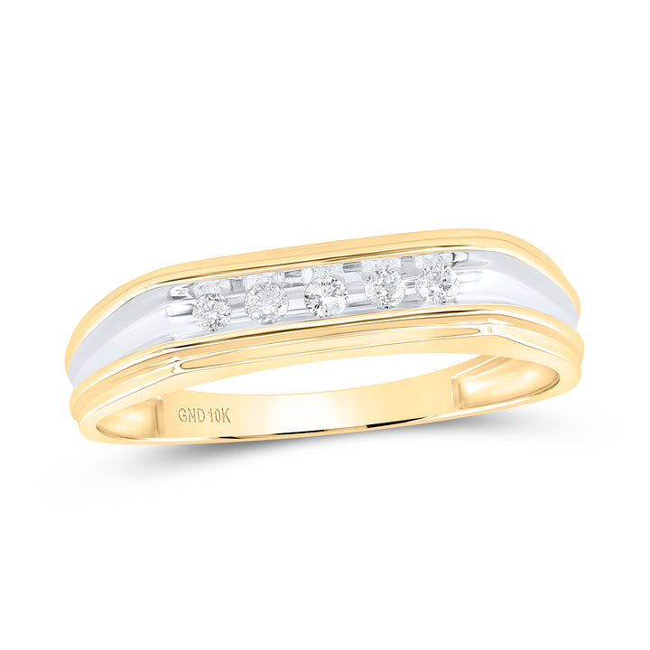 10kt Yellow Gold Mens Round Diamond Single Row Two-tone Wedding Band Ring 1/8 Cttw