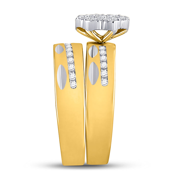 14kt Yellow Gold His & Hers Round Diamond Cluster Matching Bridal Wedding Ring Band Set 3/4 Cttw