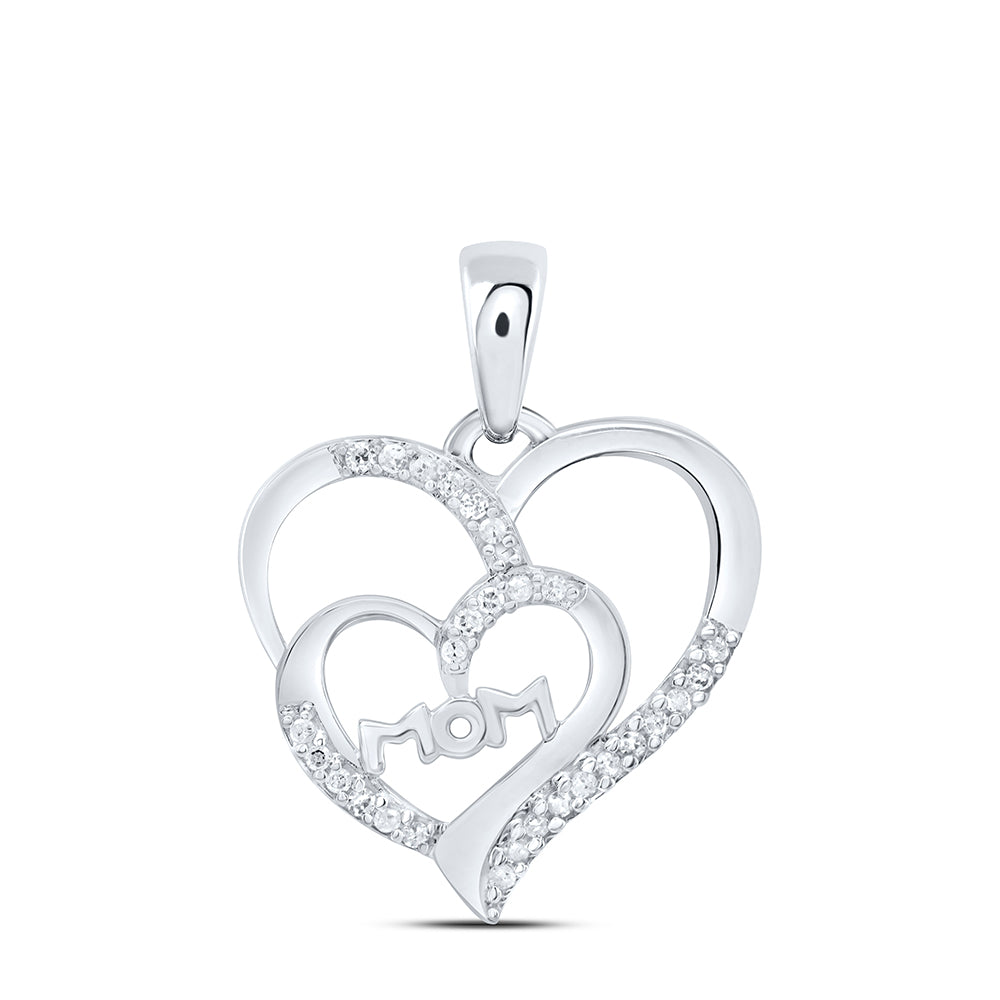 10kt White Gold Women's Diamond Mom Mother Double Heart Pendant 1/8 ctw - view 2