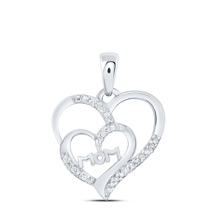 10kt White Gold Women's Diamond Mom Mother Double Heart Pendant 1/8 ctw - view 2