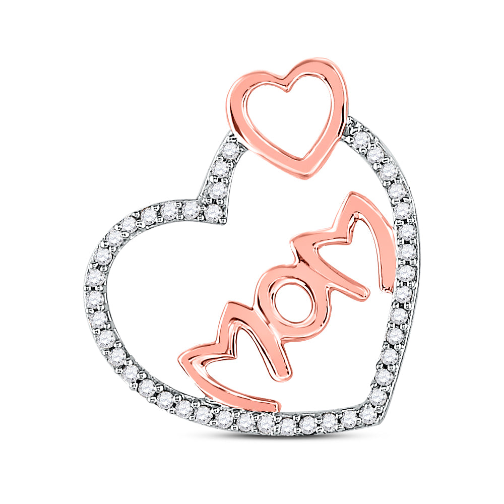 10kt Rose Gold Women's Diamond Mom Mother Double Heart Pendant 1/5 ctw