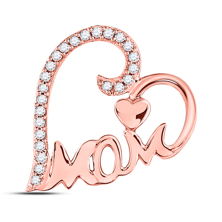 10kt Rose Gold Womens Round Diamond Mom Mother Heart Pendant 1/8 Cttw