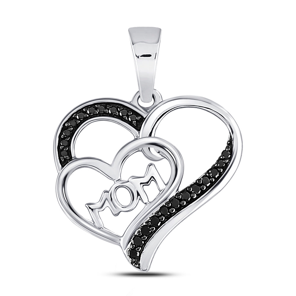 Sterling Silver Women's Black Color Enhanced Diamond Mom Mother Heart Pendant 1/10 ctw