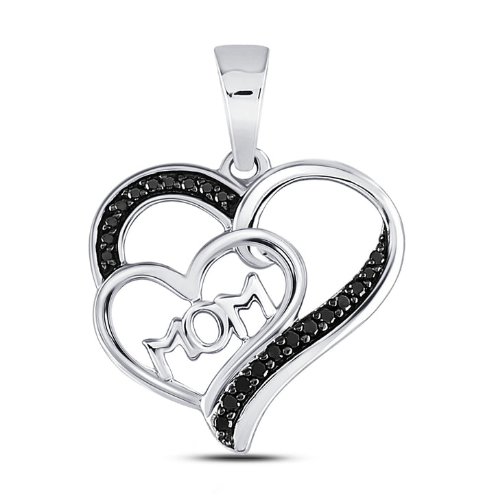 Sterling Silver Women's Black Color Enhanced Diamond Mom Mother Heart Pendant 1/10 ctw
