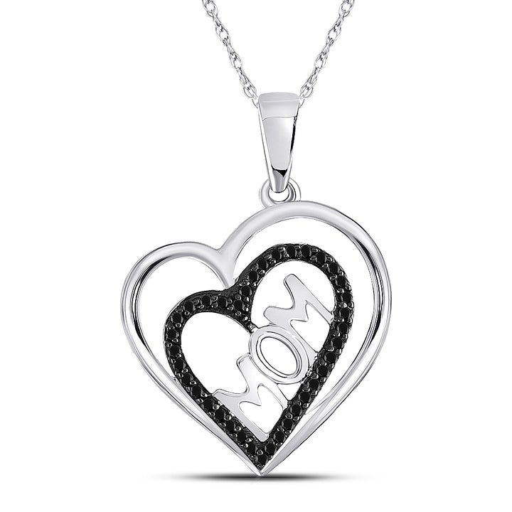10kt White Gold Women's Black Color Enhanced Diamond Mom Mother Heart Pendant 1/8 ctw - view 2