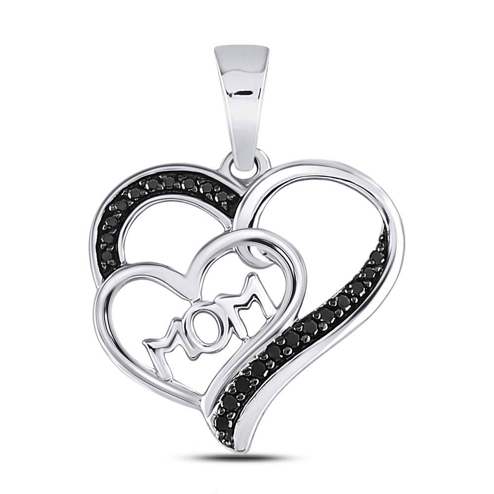 Sterling Silver Women's Black Color Enhanced Diamond Mom Mother Heart Pendant 1/10 ctw - view 2