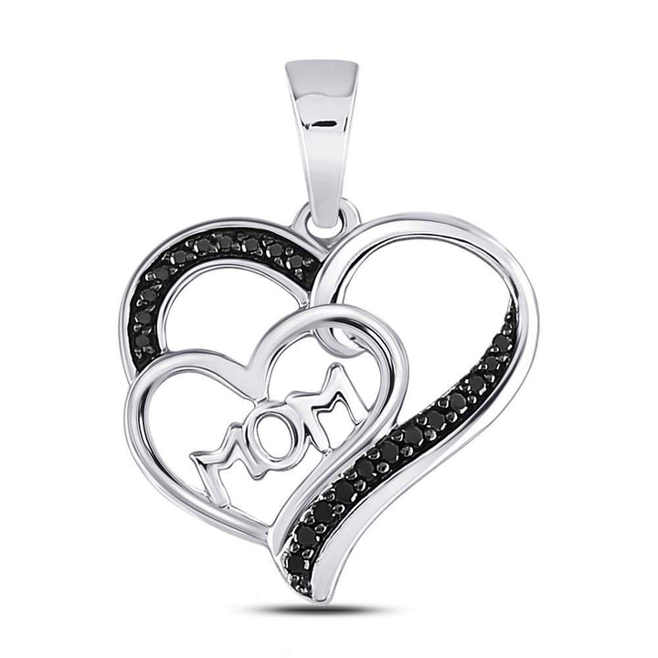 Sterling Silver Women's Black Color Enhanced Diamond Mom Mother Heart Pendant 1/10 ctw - view 2
