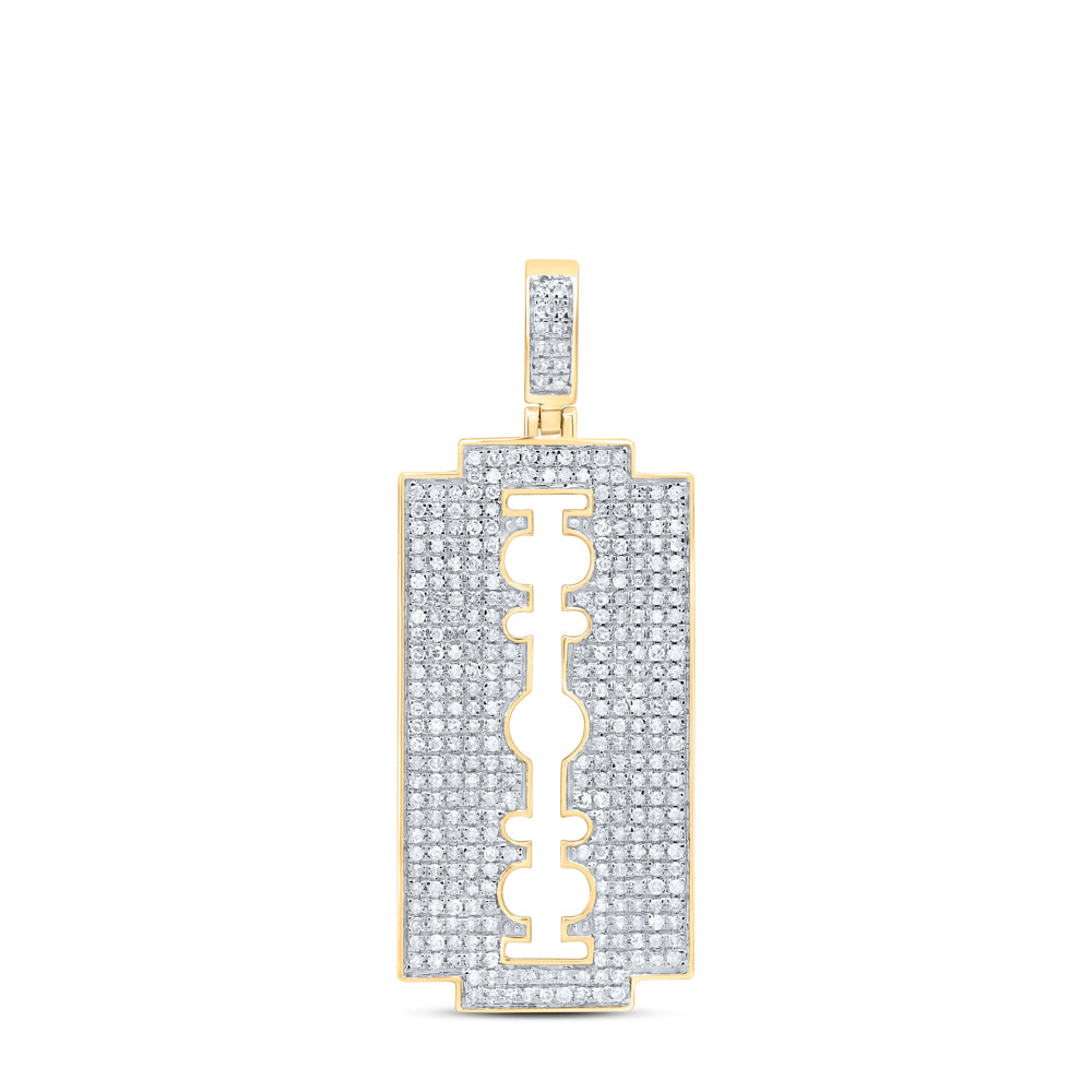 10kt Yellow Gold Mens Round Diamond Razor Blade Charm Pendant 1.00 Cttw