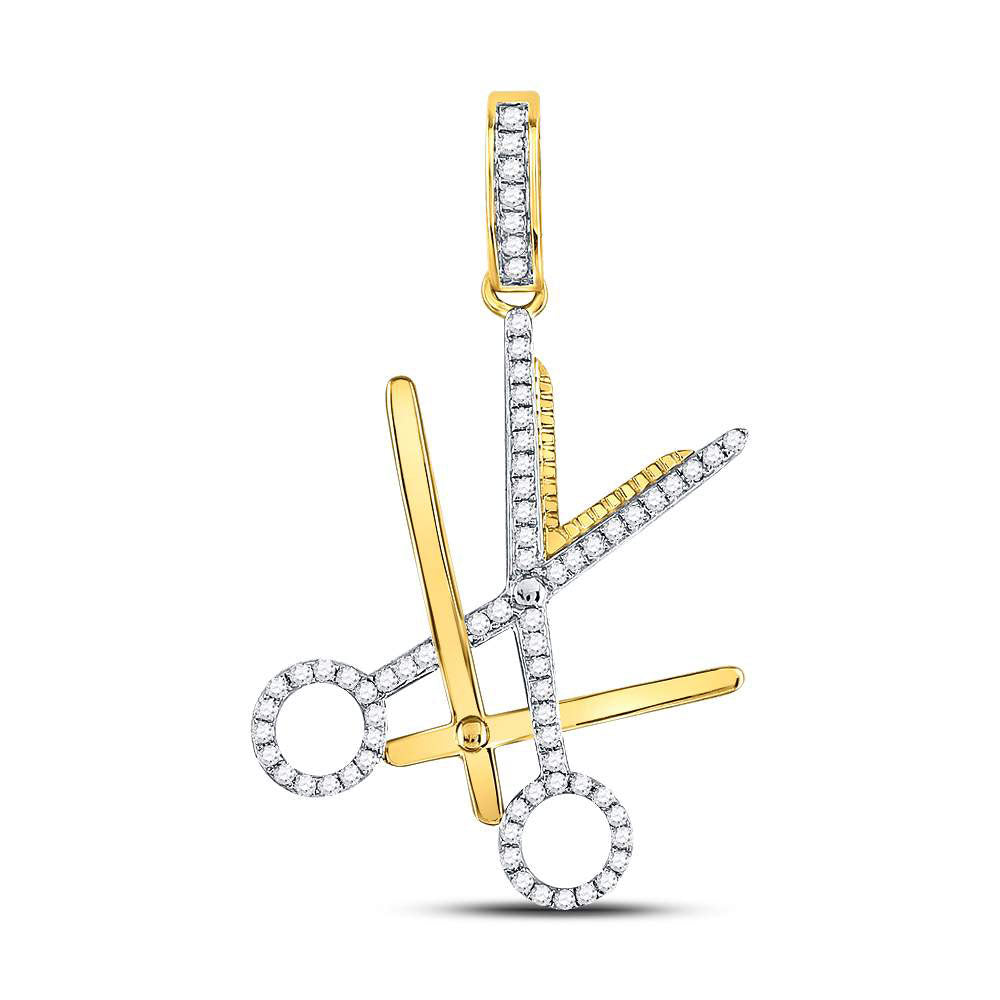 10kt Yellow Gold Men's Diamond Barber Scissors Charm Pendant 7/8 ctw - view 3