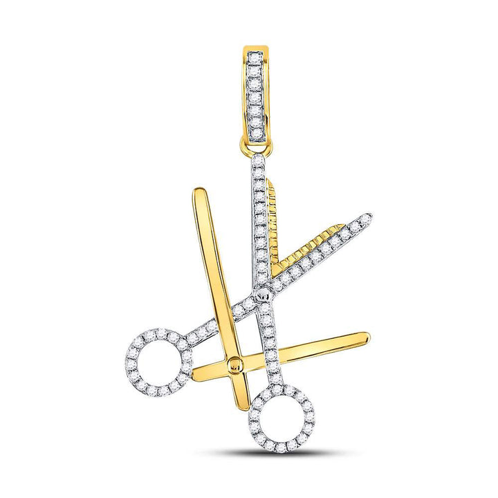 10kt Yellow Gold Men's Diamond Barber Scissors Charm Pendant 7/8 ctw - view 3