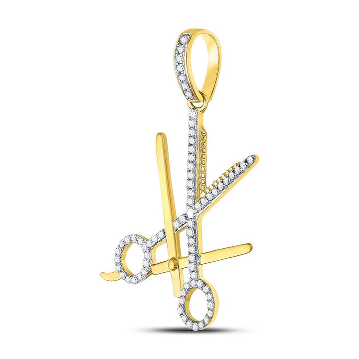 10kt Yellow Gold Men's Diamond Barber Scissors Charm Pendant 7/8 ctw - view 2