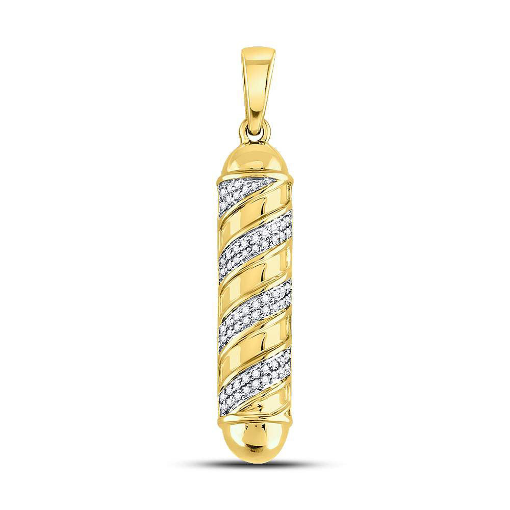10kt Yellow Gold Men's Diamond Barber Pole Striped Charm Pendant 1/6 ctw - view 3