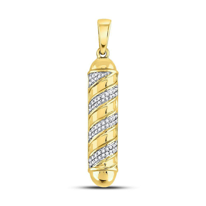 10kt Yellow Gold Men's Diamond Barber Pole Striped Charm Pendant 1/6 ctw - view 3