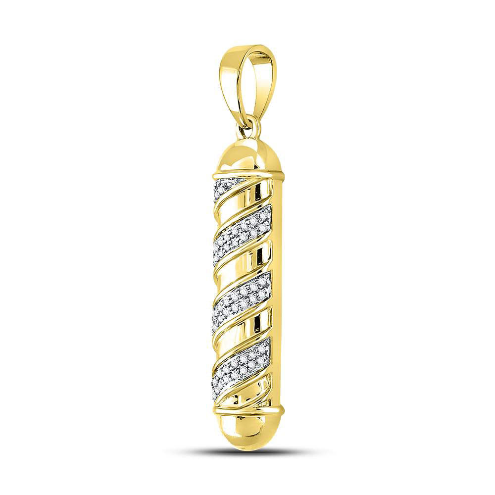 10kt Yellow Gold Men's Diamond Barber Pole Striped Charm Pendant 1/6 ctw