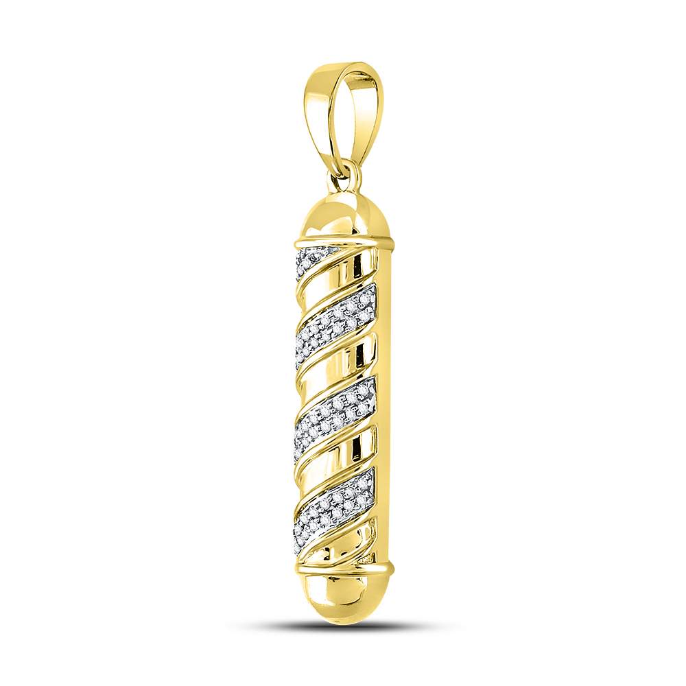 10kt Yellow Gold Men's Diamond Barber Pole Striped Charm Pendant 1/6 ctw - view 2