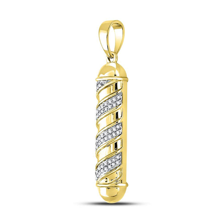 10kt Yellow Gold Men's Diamond Barber Pole Striped Charm Pendant 1/6 ctw - view 2
